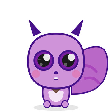 Cute purple squirrel vector illustration, adorable cartoon forest animal with big eyes, kawaii chipmunk character for kids branding and nursery decor