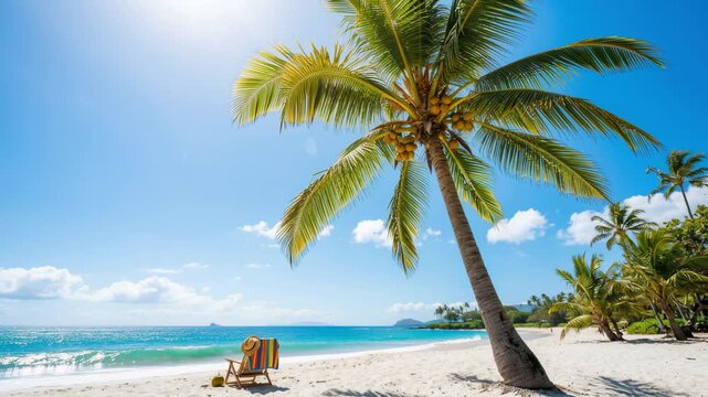 exotic coconut palm tree against blue sky vacation concept video