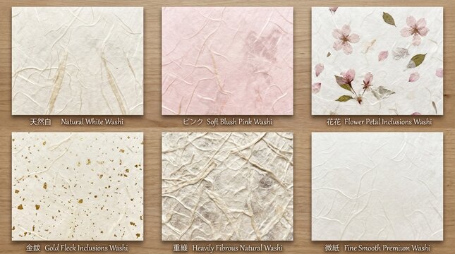 Japanese Washi Handmade Paper Texture Collection in Natural White and Blush for Minimalist Brand Stationery and Zen Wellness Design