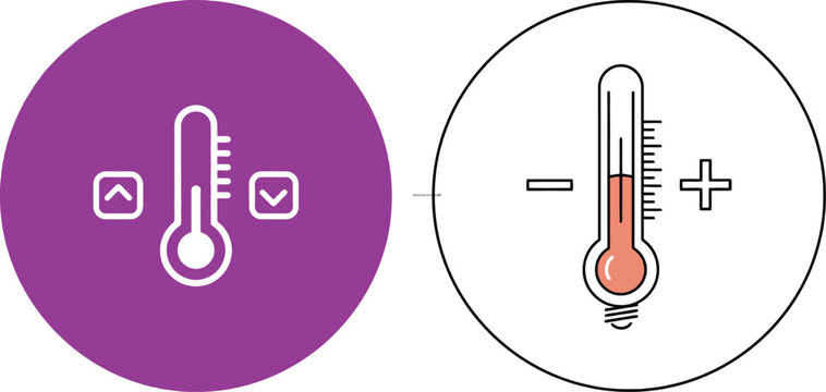 Thermometer temperature control icons with plus and minus signs