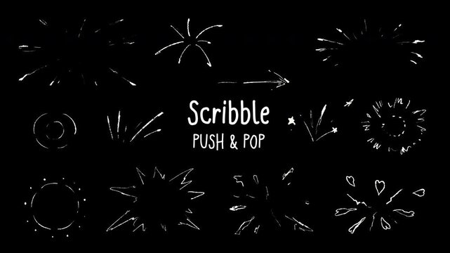 Hand Drawn Scribble Push and Pop Elements Animation, Dynamic Doodle Emphasis Burst Overlay Loop Alpha Channel Transparent Background