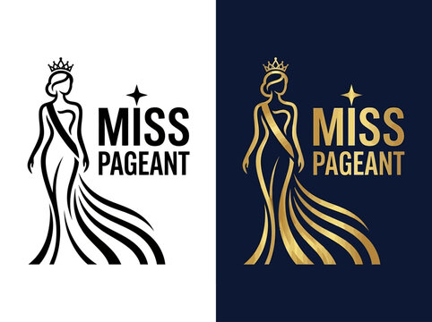 Miss Pageant Logo Design featuring Elegant Woman Silhouette with Crown and Sash, Luxury Gold and Black Graphics for Beauty Contests and Fashion Branding