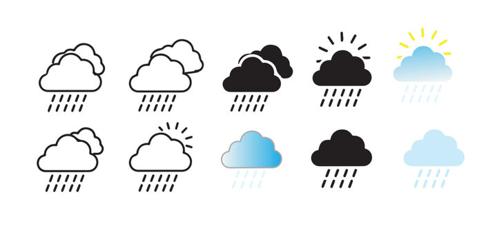 Weather icons set diverse cloud formations and precipitation types