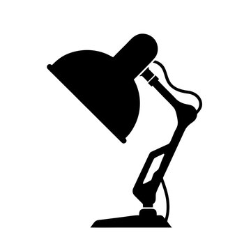 Vintage desk lamp silhouette vector, classic adjustable architect table light icon, black metal study lamp graphic for office and interior design