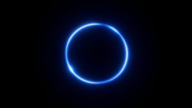 Glowing neon blue circle on black background futuristic minimal glowing ring light, luminous circle halo, soft glow and subtle highlights evoking tech energy, calm futuristic minimal abstract design
