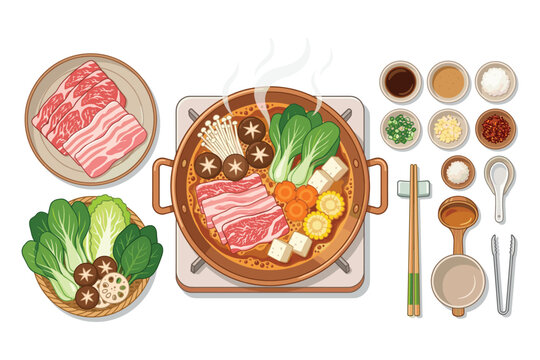 Savory Feast Preparation: A culinary panorama showcasing the art of preparing a flavorful dish, with an assortment of fresh ingredients.