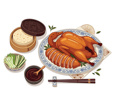 Peking Duck Culinary Display: A tantalizing culinary scene featuring the iconic Peking duck, meticulously arranged with traditional accompaniments.