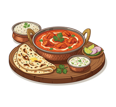 Exotic Culinary Delight: An appetizing Indian curry is served with complementing sides, evoking flavors and culinary delight.