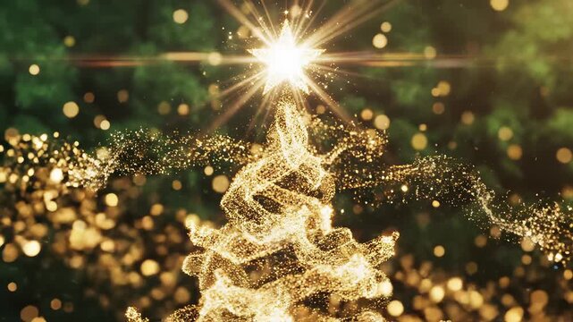 Golden Christmas tree with star ideal for travel vlogs and eco-friendly campaigns