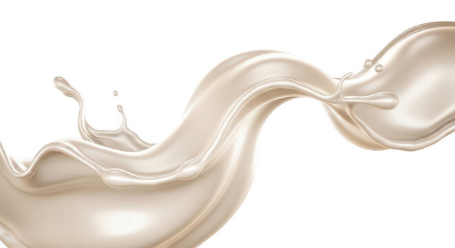 Dynamic splash of fresh creamy milk moving in a smooth wave isolated on transparent background
