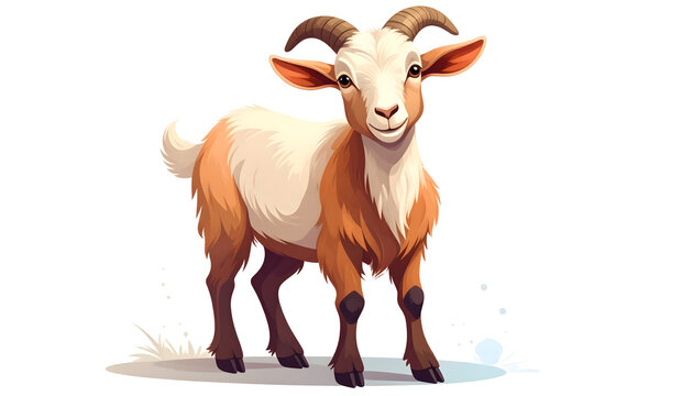 Cute cartoon vector illustration of a funny goat and farm animal isolated on a white background with rural cattle and livestock elements