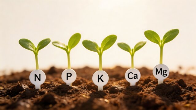 Seedlings with nutrient labels in soil