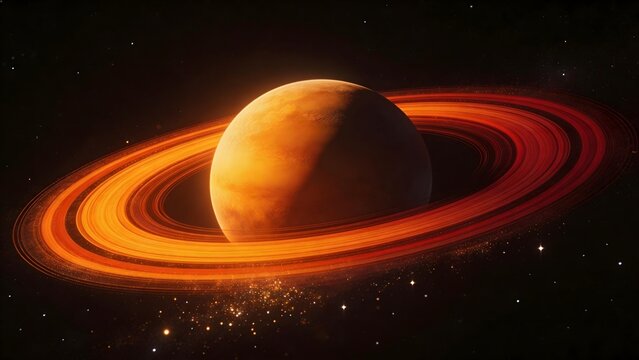 Planet with Rings in Space