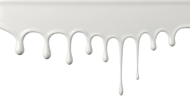 Thick white paint dripping down from the top edge isolated on transparent background