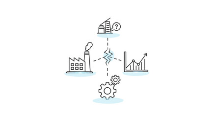 Fototapeta premium Infographic illustration of business icons connected by lines on a white background with a minimalist design.