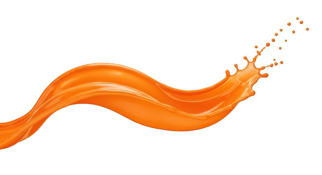 Dynamic orange liquid splash or wave of fresh fruit juice isolated on transparent background