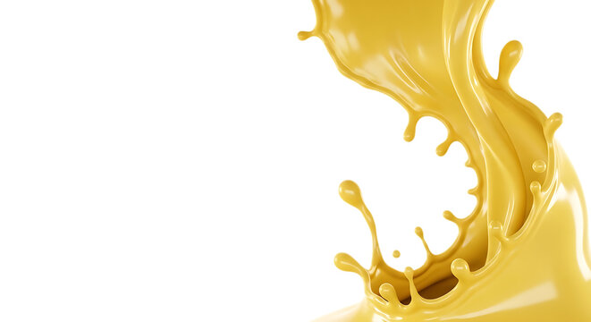 Dynamic splash of yellow liquid paint or creamy sauce isolated on transparent background