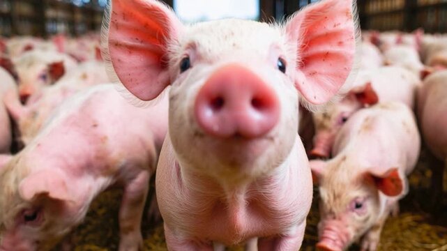 Indoor pig farm. Livestock breeding. 
