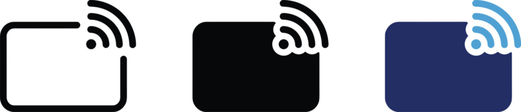 Credit card vector icon with contactless signal in black and blue flat style, editable NFC payment and tap to pay symbol for fintech apps and retail checkout systems