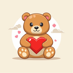 Obraz premium Cute Teddy Bear Holding a Red Heart
