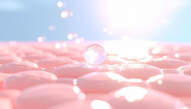 キメの整った肌に水滴が落ちる3DCGイラスト  スキンケア・保湿・美容イメージ