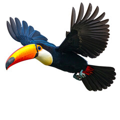Naklejka premium An exotic tropical toucan with a colorful yellow bill and black feathers isolated on a white background in a vibrant wildlife vector style