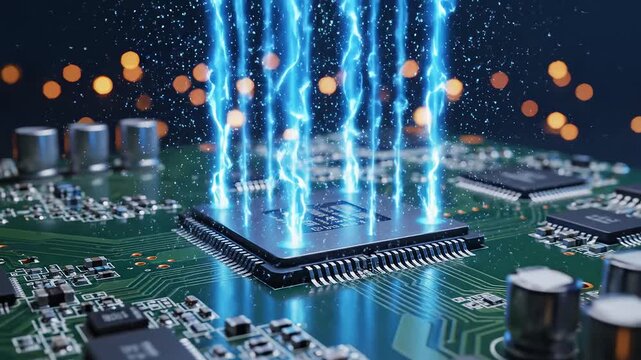 Electronic circuit board with glowing signals symbolizing digital transformation and future innovation