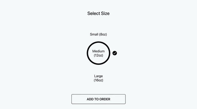 Streamlined online ordering interface providing clear options for beverage cup size selection and seamless purchase experience
