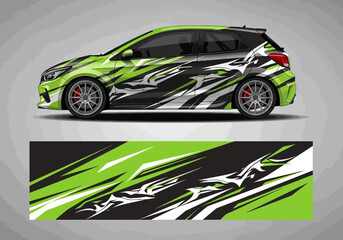 Obraz premium Green and black racing livery design on hatchback car