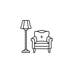 Fototapeta premium Simple line drawing of a floor lamp and armchair