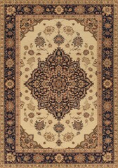 Naklejka premium Intricate floral medallion oriental rug seen from overhead view for interior design inspiration, luxury home decor catalogs and traditional textile background
