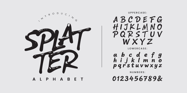 Splatter font ink splash decorative alphabet for artistic painting and dirty grunge design style