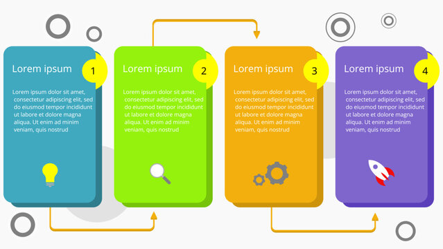 4 Steps business infographic template workflow process diagram with icons in flat design style