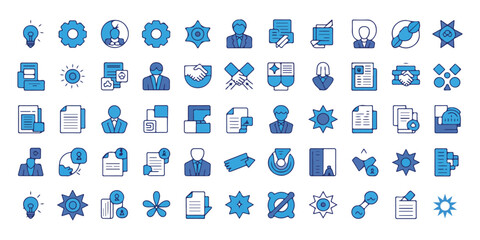 Obraz premium A comprehensive grid of various blue business and office related icons for professional applications