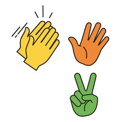Obraz premium Clapping Hands, Open Palm, and Peace Sign Icons: Applause, Greeting, Victory