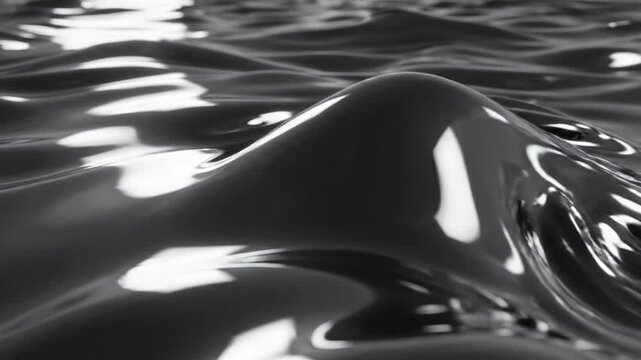 Glossy Abstract Black Liquid Surface with Reflections.