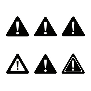 Set of Warning Icons: Exclamation Mark in Triangle - Alert, Danger Signs