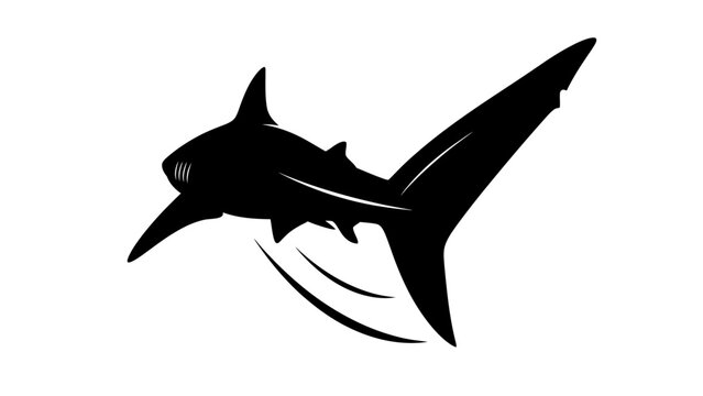 Silhouette of a shark leaping out of the water, dynamic and powerful.