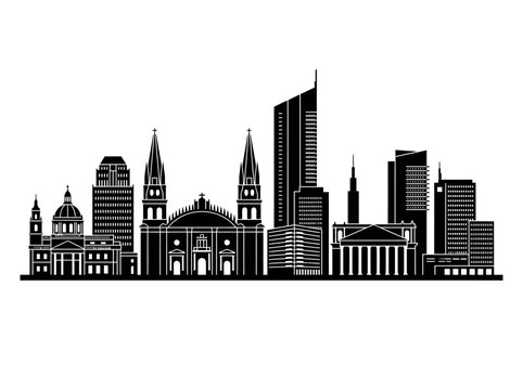 Guadalajara Mexico City Skyline Silhouette, Jalisco Landmark Architecture Vector Illustration