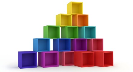 Fototapeta premium Colorful stack of rectangular blocks forming a pyramid on a white background