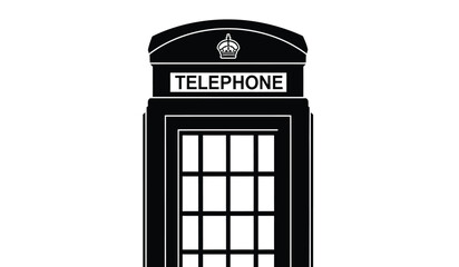 Obraz premium black silhouette of a classic british telephone booth with crown emblem on white background high quality professional detailed modern elegant stylish clean crisp vibrant
