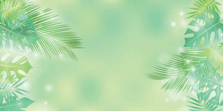 Tropical palm leaf border on a bright green gradient background