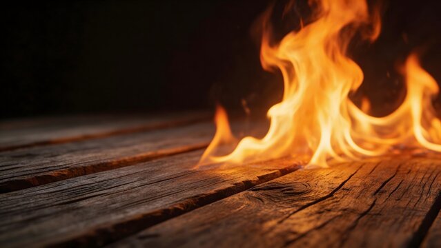 Wood burning with flames