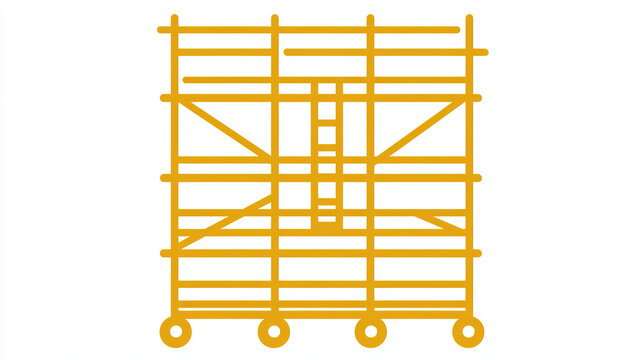 Scaffolding icon also called scaffold or staging. Temporary structure to support work in construction, maintenance and repair of building. Consist of wheel or caster, platform, ladder and frame etc.