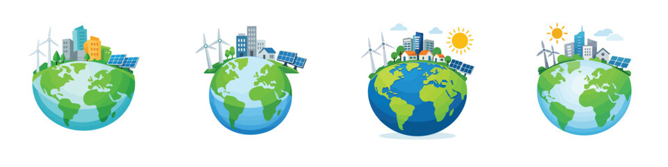 Naklejka premium Global Energy Concept with the symbol of the earth or globe in it. Vektor, illustration, minimalist, icon, set icon