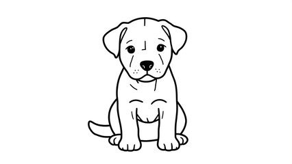 Fototapeta premium Adorable puppy sitting patiently a charming black and white line art illustration.