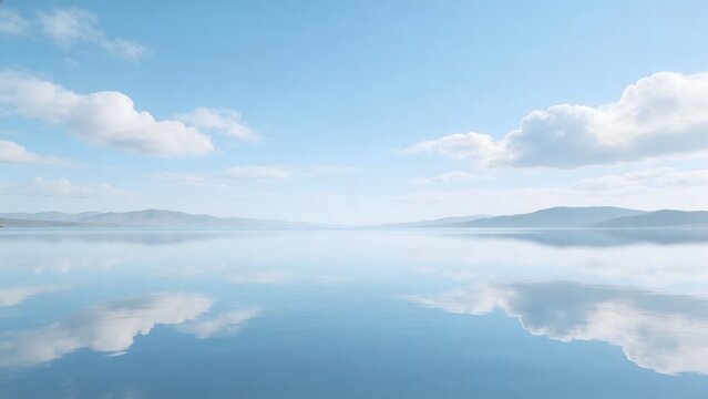 calm lake reflecting sky and clouds