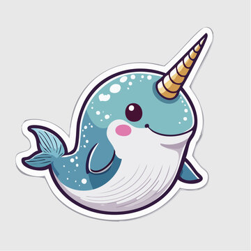 Cute Kawaii Narwhal with a Horn