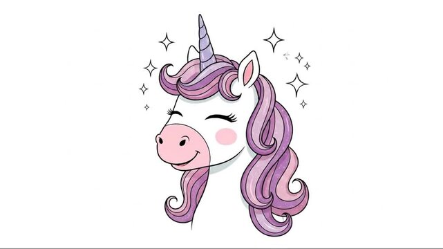 Vector cartoon illustration of animals unicorn in pink silhouette design in animal cartoon art style