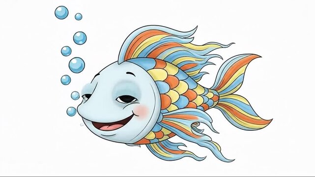 vector illustration of a cute cartoon fish in an abstract blue ocean wave design with nature sea pattern style